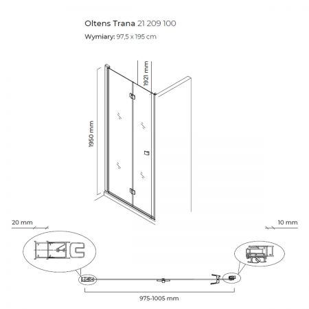 Oltens Trana drzwi prysznicowe 100 cm wnękowe szkło przezroczyste 21209100