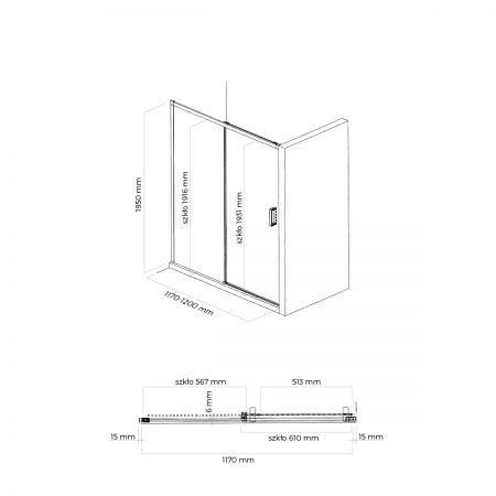 Oltens Breda sprchové dveře 120 cm, matná černá / průhledné sklo 21212300