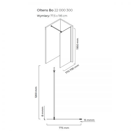 Oltens Bo Walk-In-Duschwand 80 cm Profil Schwarz matt 22000300