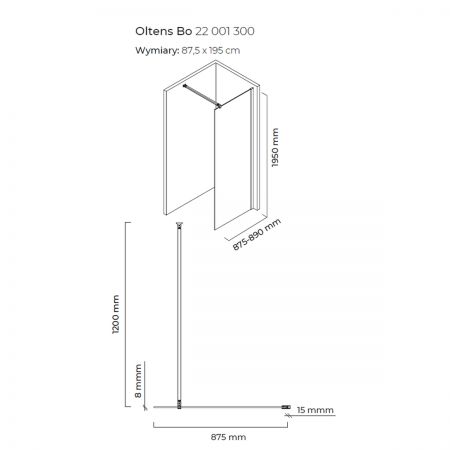 Oltens Bo Walk-In-Duschwand 90 cm Profil Schwarz matt 22001300