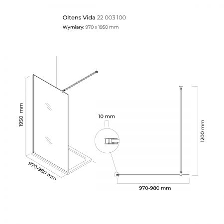 Oltens Vida Walk-in ścianka prysznicowa 100 cm chrom/szkło przezroczyste 22003100
