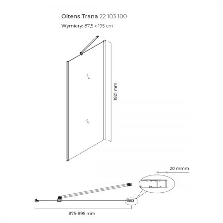 Oltens Trana shower wall 90 cm side to the door 22103100