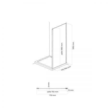 Oltens Breda shower wall 80 cm lateral matte black/transparent glass 22104300