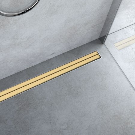 Oltens Langan Slim sprchový odtokový žlab 90 cm, lesklé zlato/kartáčované zlato 30012800