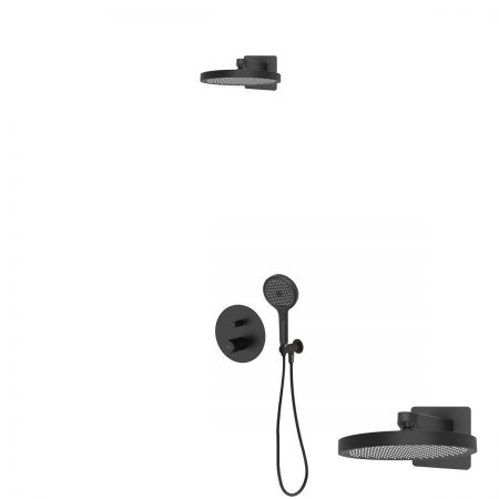 Oltens Hamnes set podomítkové vanové a sprchové baterie s dešťovou sprchou Regna a 3funkční sprchovou hlavicí Luva EasyClick, matná černá 36026300