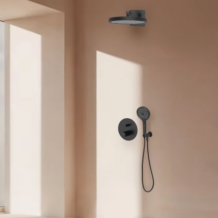 Oltens Hamnes set podomítkové vanové a sprchové baterie s dešťovou sprchou Regna a 3funkční sprchovou hlavicí Luva EasyClick, matná černá 36026300