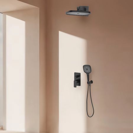 Oltens Hadsel set podomítkové vanové a sprchové baterie s dešťovou sprchou Vann (S) a 3funkční sprchovou hlavicí Havis EasyClick (S), matná černá 36028300