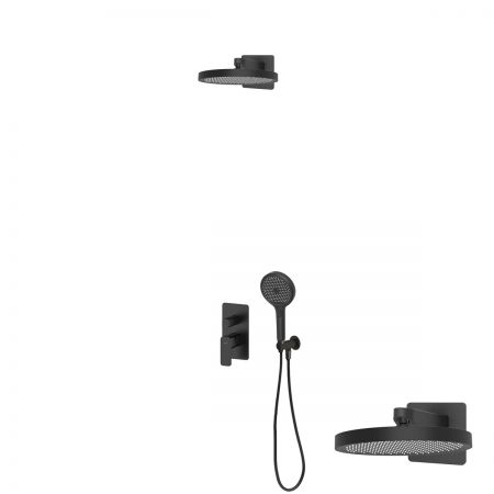 Oltens Hadsel set podomítkové vanové a sprchové baterie s dešťovou sprchou Regna a 3funkční sprchovou hlavicí Luva EasyClick, matná černá 36029300
