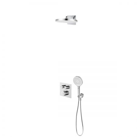 Oltens Onega (S) concealed bath and shower mixer set with Regna rain shower head and Luva EasyClick 3-function hand shower, chrome 36061100