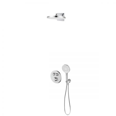 Oltens Onega concealed bath and shower mixer set with Regna rain shower head and Luva EasyClick 3-function hand shower, chrome 36070100