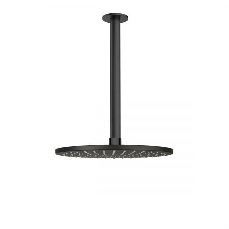Oltens Atran deszczownica 22x22 cm okrągła z ramieniem sufitowym Aera czarny mat 36084300