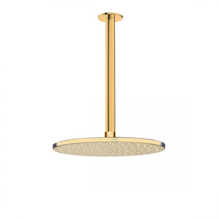 Oltens Atran deszczownica 22 cm okrągła z ramieniem sufitowym Aera złoty połysk 36084800