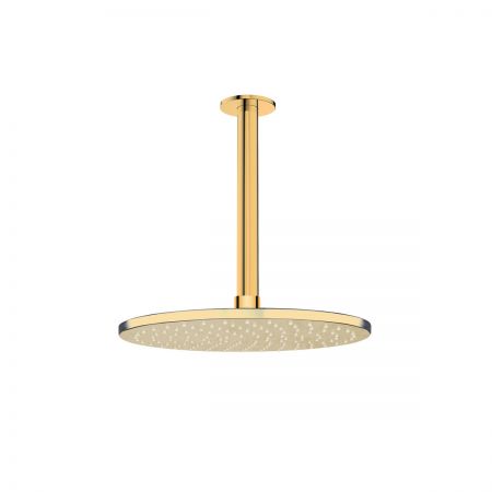 Oltens Atran deszczownica 22 cm okrągła z ramieniem sufitowym Aera złoty połysk 36089800