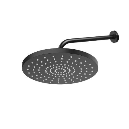 Oltens Alvo Lagan 30 cm round shower head with wall-mounted arm, matt black 36094300