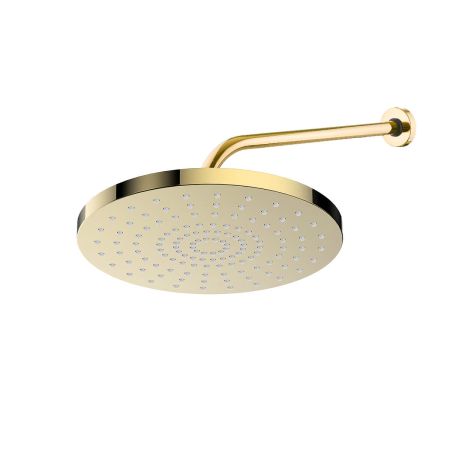 Oltens Alvo Lagan 30 cm round shower head with wall-mounted arm, high-gloss gold, 36094800