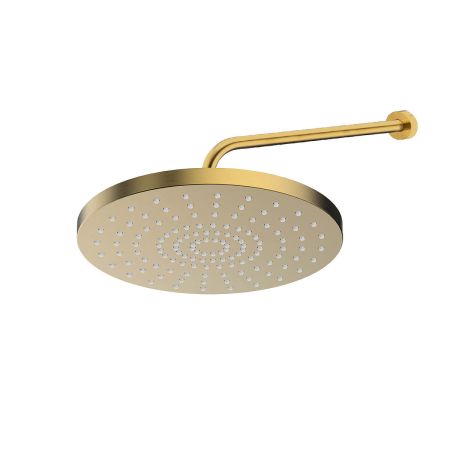 Oltens Alvo Lagan 30 cm round shower head with wall-mounted arm, brushed gold 36094810