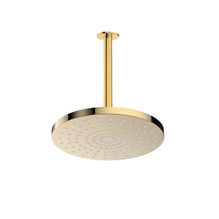 Oltens Pluva Aera deszczownica 25 cm okrągła z ramieniem sufitowym złoty połysk 36095800