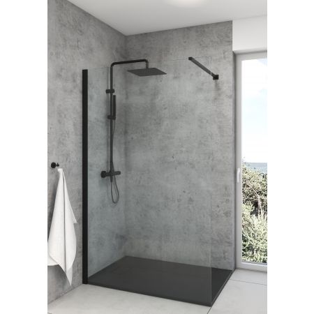 Oltens Boran (S) thermostatic shower set with square rainfall shower head, matte black 36503300