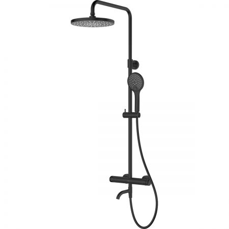 Oltens Vatten Numa nástěnná vanová a sprchová souprava s termostatickou baterií a hlavovou sprchou, matná černá 36507300