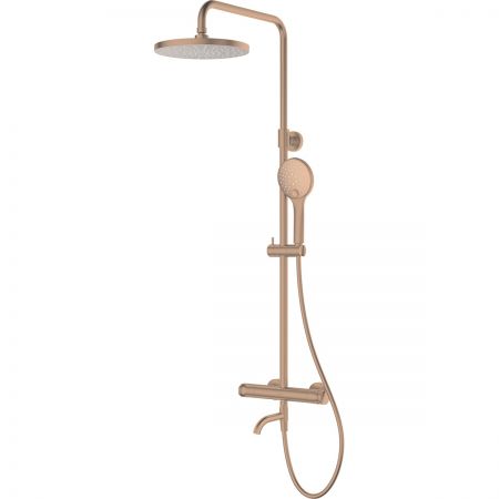 Oltens Vatten Numa nástěnná vanová a sprchová souprava s termostatickou baterií a hlavovou sprchou, měď kartáčovaná 36507610