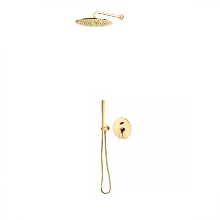 Oltens Molle concealed installation kit with 30 cm Vindel rain shower and Ume shower set, gold gloss 36600800