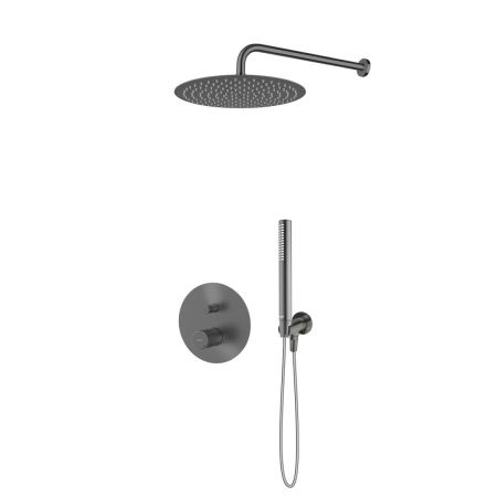 Oltens Hamnes Set: Unterputzarmatur mit 30-cm-Regendusche „Vindel“ und Handbrause „Ume“ in Graphit, Art.-Nr. 36607400
