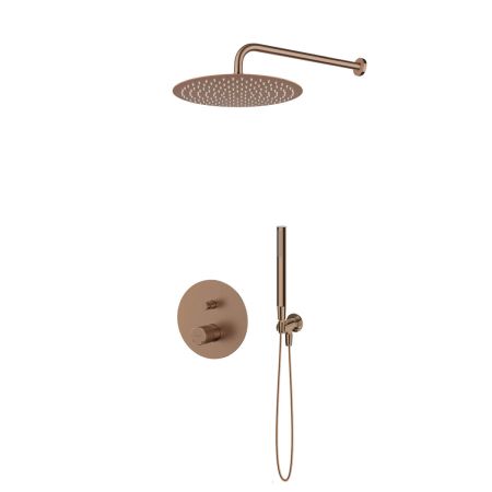 Oltens Hamnes set: concealed mixer tap with 30 cm Vindel rain shower head and Ume hand shower, brushed copper, 36607610