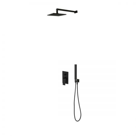Oltens Gota flush-mounted mixer tap with 22 cm Atran rainfall shower head and Sog shower set, matte black finish 36616300