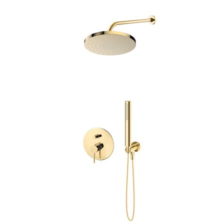 Oltens Molle concealed bath and shower mixer set with a 25 cm Pluva rain shower head and a Ume shower head, glossy gold, 36639800