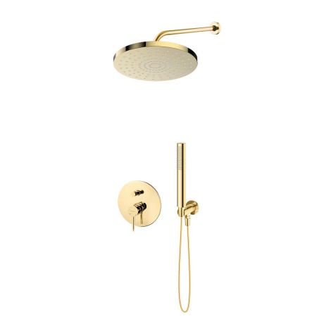 Oltens Molle-Set: Unterputz-Wannen- und Duscharmatur mit 30-cm-Regenduschkopf „Alvo“ und Handbrause „Ume“ in Goldglanz 36640800