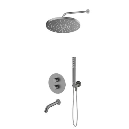 Oltens Katla set: concealed thermostatic mixer with Molle bath spout, 30 cm Alvo rain shower head and Ume graphite shower head 36642400