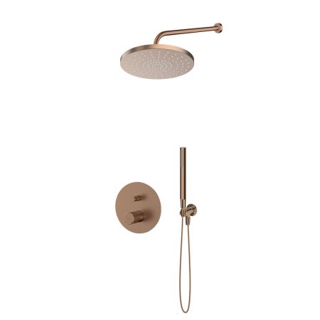 Oltens Hamnes set: concealed mixer tap with a 25 cm Pluva rain shower head and a Ume hand shower in brushed copper 36643610