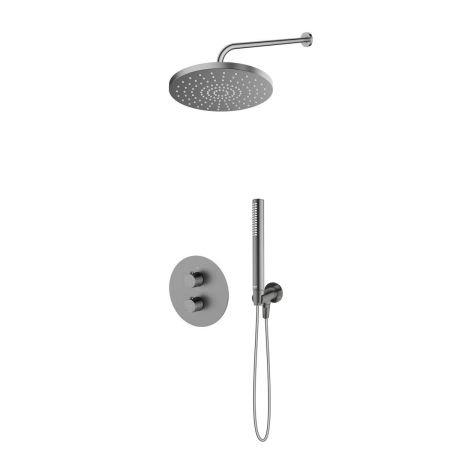 Oltens Katla set: concealed thermostatic mixer with a 25 cm Pluva rain shower head and a graphite Ume hand shower – 36647400