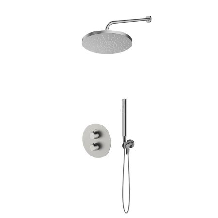 Oltens Katla-Set: Thermostat-Unterputzarmatur mit 25-cm-Pluva-Regenduschkopf und Ume-Handbrause, Nickel 36647910