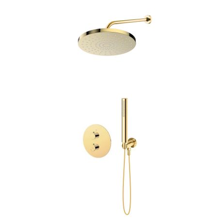 Oltens Katla set: concealed thermostatic mixer with a 30 cm Alvo rain shower head and a Ume hand shower, high-gloss gold, 36648800