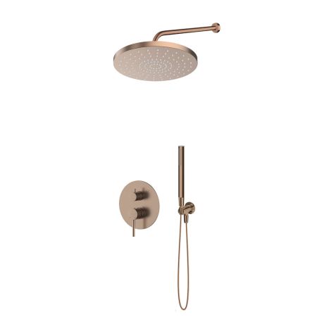 Oltens Molle-Set: Unterputz-Armatur mit 30-cm-Regendusche „Alvo“ und Handbrause „Ume“ in gebürstetem Kupfer 36650610