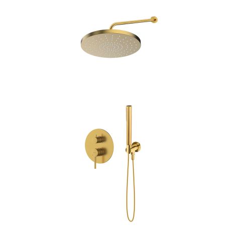 Oltens Molle-Set: Unterputz-Armatur mit 30-cm-Regendusche „Alvo“ und Handbrause „Ume“ in gebürstetem Gold 36650810