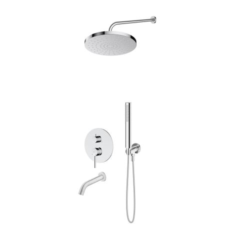 Oltens Molle-Set: Unterputzarmatur mit Wannenauslauf, 25 cm Pluva-Regendusche und Ume-Handbrause, Chrom 36652100