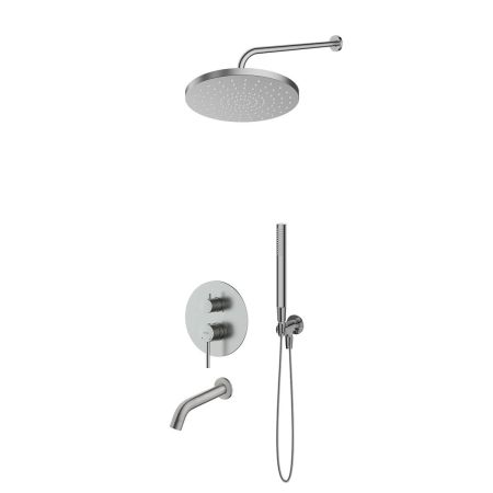 Oltens Molle-Set: Unterputzarmatur mit Wannenauslauf, 25 cm Pluva-Regendusche und Ume-Handbrause, Nickel 36652910