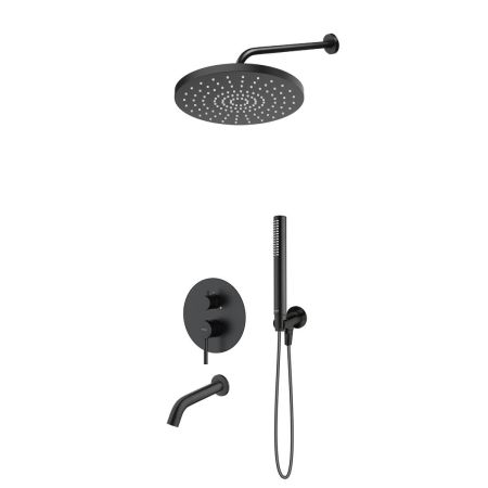 Oltens Molle-Set: Unterputzarmatur mit Wannenauslauf, 30 cm Alvo-Regendusche und Ume-Handbrause, mattschwarz 36653300