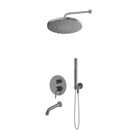 Oltens Molle-Set: Unterputzarmatur mit Wannenauslauf, 30 cm Alvo-Regenduschkopf und Ume-Handbrause in Graphit, 36653400