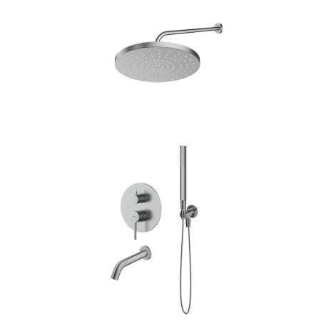 Zestaw Oltens Molle bateria podtynkowa z wylewką wannową z deszczownicą 30 cm Alvo i słuchawką prysznicową Ume nikiel 36653910