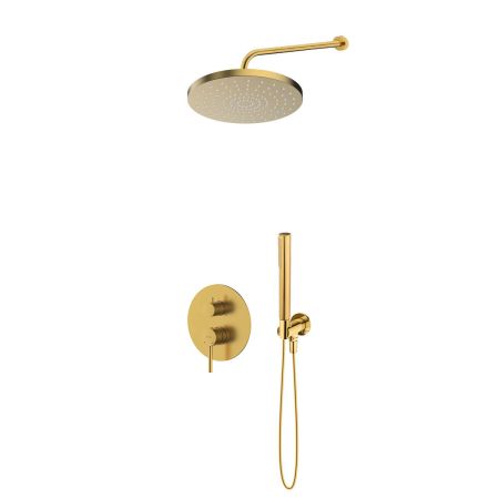 Oltens Molle-Set: Unterputz-Armatur mit 25-cm-Regenbrause „Pluva“ und Handbrause „Ume“ in gebürstetem Gold 36654810