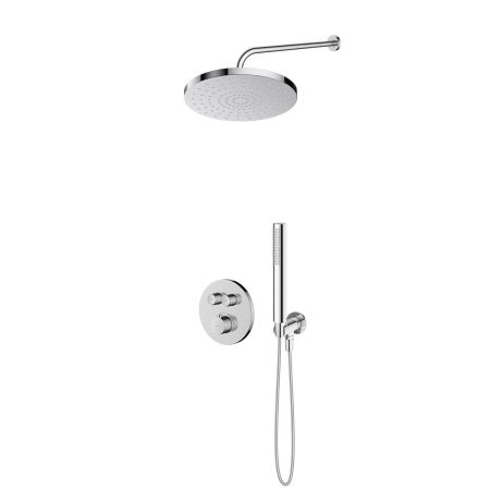 Zestaw Oltens Onega bateria wannowo-prysznicowa podtynkowa termostatyczna z deszczownicą 25 cm Pluva i kompletem prysznicowym Ume chrom 36655100