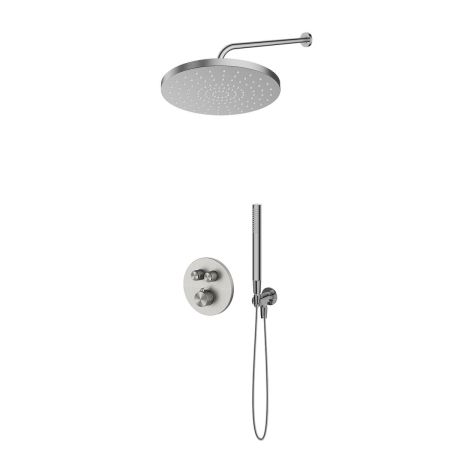 Zestaw Oltens Onega bateria wannowo-prysznicowa podtynkowa termostatyczna z deszczownicą 30 cm Alvo i kompletem prysznicowym Ume nikiel 36656910