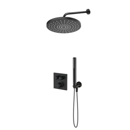 Zestaw Oltens Onega (S) bateria wannowo-prysznicowa podtynkowa termostatyczna z deszczownicą 30 cm Alvo i kompletem prysznicowym Ume czarny mat 36658300