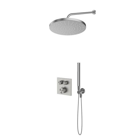 Zestaw Oltens Onega (S) bateria wannowo-prysznicowa podtynkowa termostatyczna z deszczownicą 30 cm Alvo i kompletem prysznicowym Ume nikiel 36658910