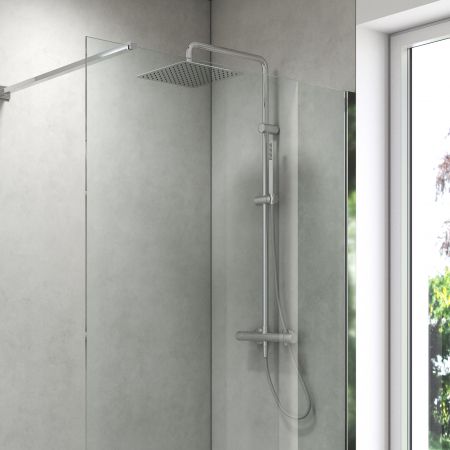 Oltens Boran (S) thermostatic shower set with square rainfall shower head, chrome finish 36503100