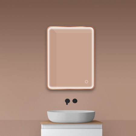 Oltens Nordlis zrcadlo 60x80 cm obdélníkový s osvětlením a systémem Klarglas, měď kartáčovaná 64116610