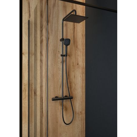 Oltens Atran (S) thermostatic shower set with square rain shower head black matte 36501300